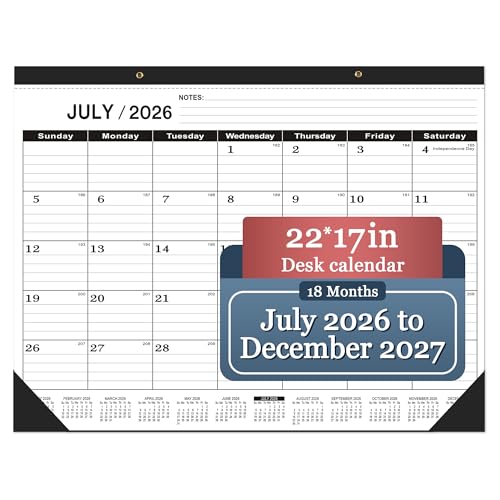 OLUPAND Desk Calendar 20262027 large 22 x17 July 2026December 2027 20262027 Desk Calendar Large 22 x17Classic Black Calendar 2027Calendar 2027 with Plastic Cover - Image 1