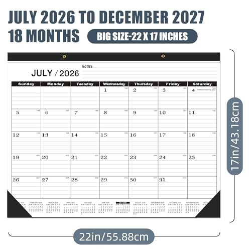OLUPAND Desk Calendar 20262027 large 22 x17 July 2026December 2027 20262027 Desk Calendar Large 22 x17Classic Black Calendar 2027Calendar 2027 with Plastic Cover - Image 3