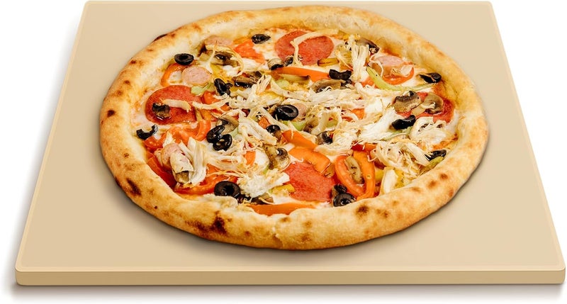 Arcedo Pizza Stone for Oven and Grill, 12 Inch Square Baking Pan, Heavy Duty Small Cordierite Pizza Grilling Stone, Thermal Shock Resistant, Includes Durable Metal Scraper - Image 1