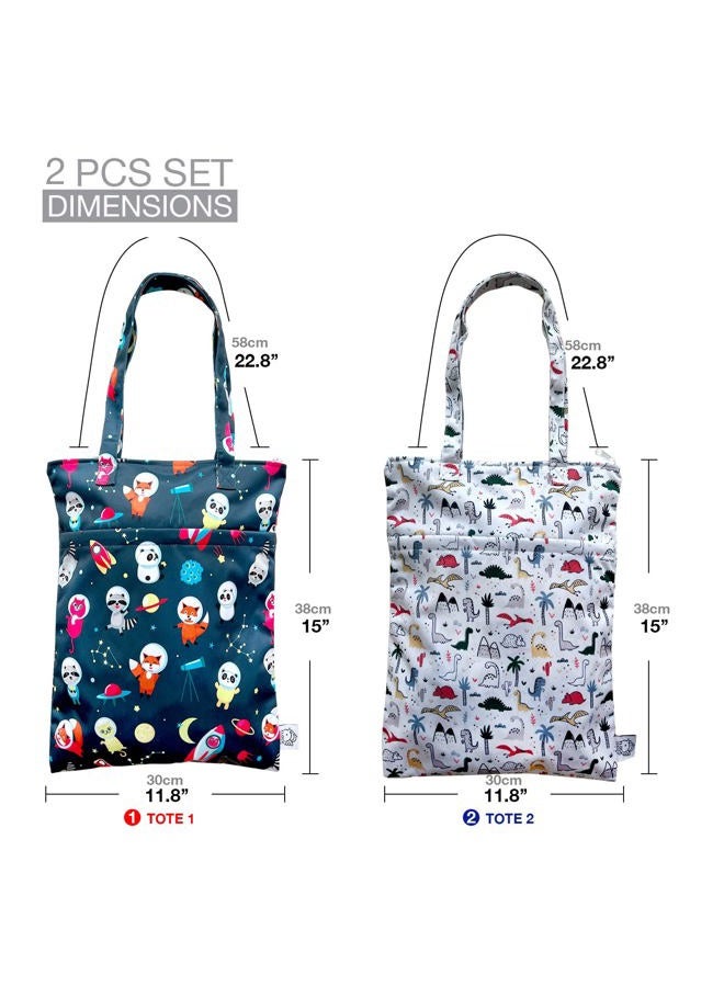 FLOCK THREE 2PCS Bundle Wet Dry Bag Waterproof Tote Reusable Wet Clothes Baby Diapers Stroller Swimsuit Travel Small Larger Electronics Toiletries Pouch Dinosaur and Cute Animals) - Image 2