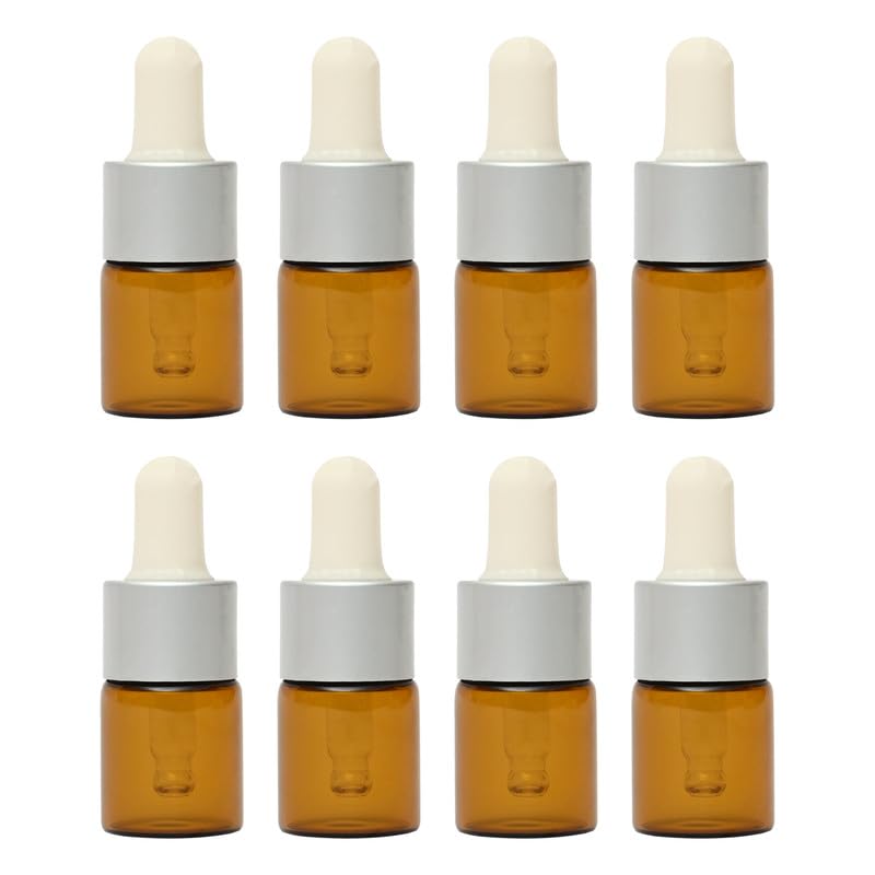 Devinez Amber Color Round Glass Bottle, 5 ml - Set of 8 with Silver White Dropper for Essential Oils, Blends, DIY Skin Care, Cosmetics, Multipurpose Bottle for Home and Travel Purpose - Image 1
