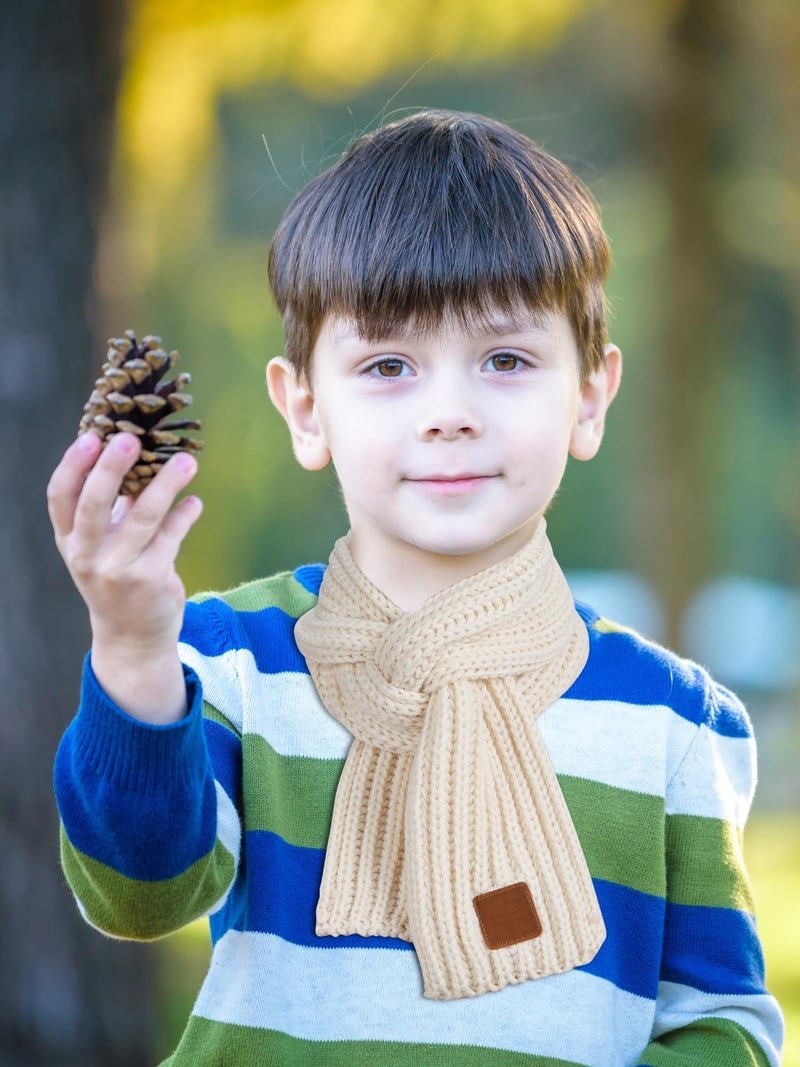 Zhanmai 2 Pcs Warm Kids Winter Knit Scarves Child Warm Scarf Neck Warmer for Toddlers Boys Girls (Black, Beige) - Image 4