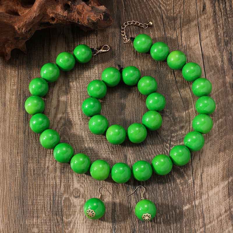 European and American personality exaggerated design round beads handmade beaded necklace niche vintage necklace suit three-piece set A1 style (200g) beaded necklace set of three pieces