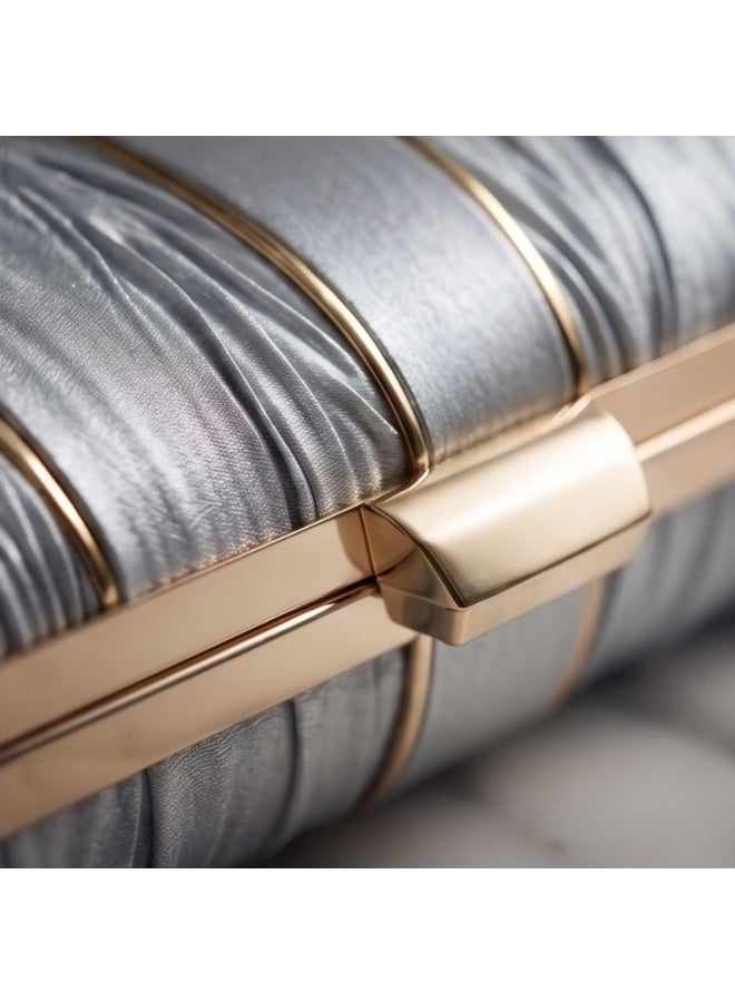 JOHN PAULS Women Clutch Bag Silver Satin Handmade Pleated Hardcase Purse with Gold Frame & Kiss Lock Clasp | Wedding, Prom & Formal Evening Handbag for Women - Image 2