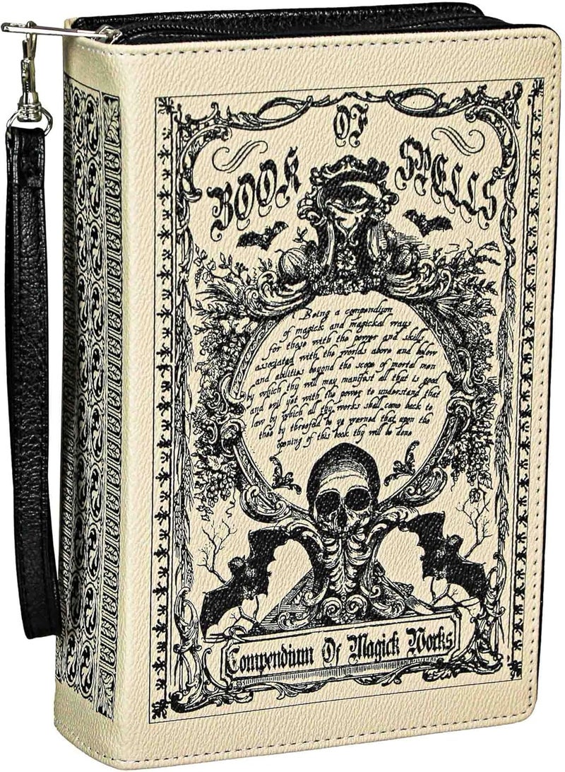 Things2Die4 Cream Vinyl Magick Spell Compendium Book Handbag Novelty Clutch Purse Crossbody Bag 9.25 Inches Long - Image 1