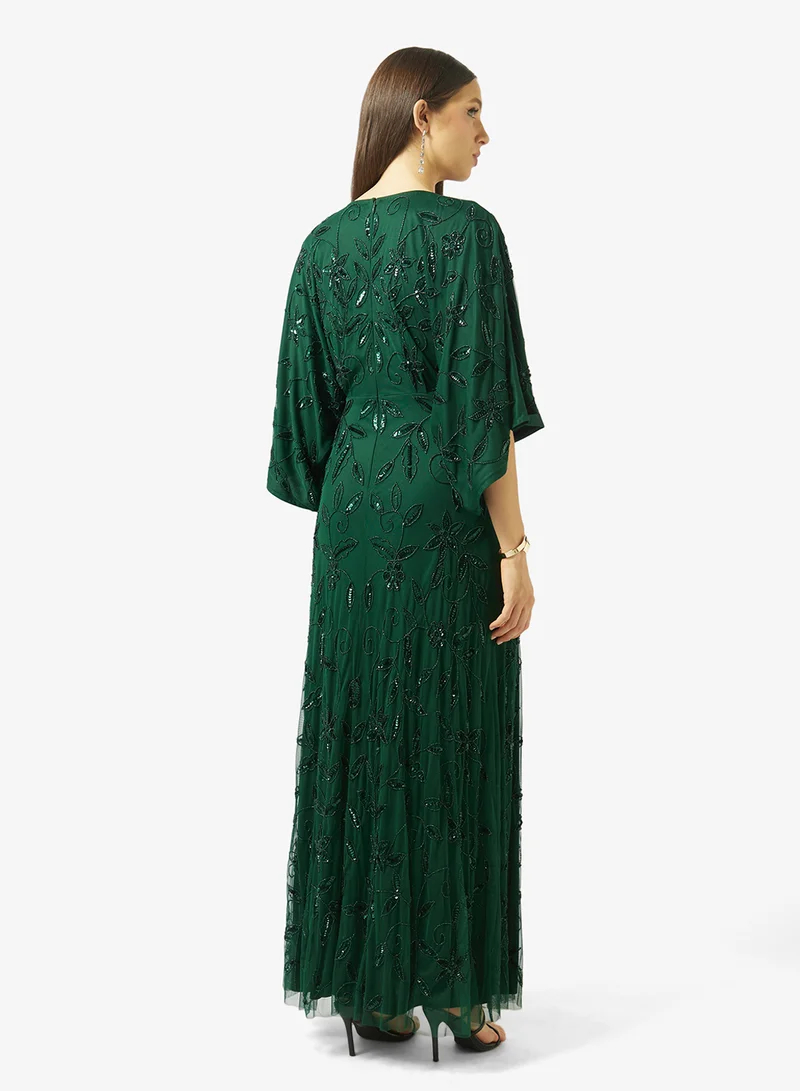 Frock and Frill Boat Neck Mesh Detailed Maxi Dress