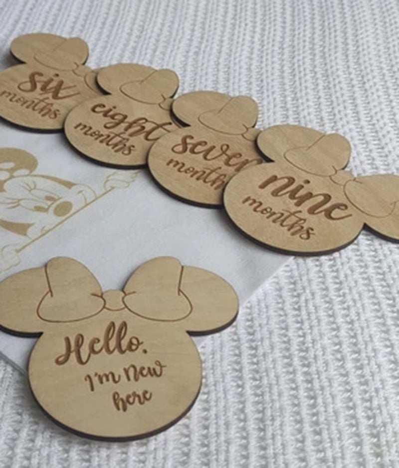 Haoser Wooden Baby Milestone Discs//Minnie Baby Milestone Discs//Baby Milestone Wood Card Set//Engraved Wooden Monthly Baby Milestone - Image 3