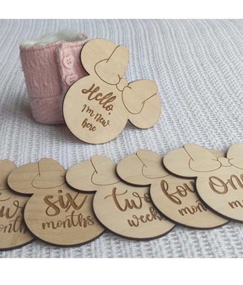 Haoser Wooden Baby Milestone Discs//Minnie Baby Milestone Discs//Baby Milestone Wood Card Set//Engraved Wooden Monthly Baby Milestone - Image 4