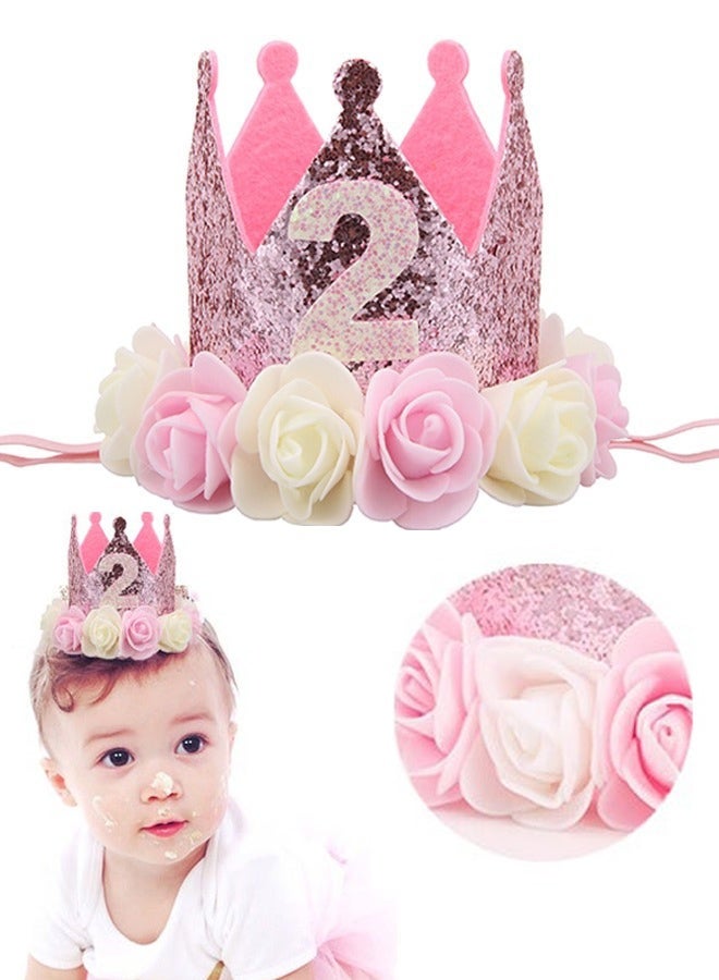 2nd Birthday Hat Girl Decorations Rose Gold Pink Crown Party Hat for Two Year Old Princess Birthday Parties Baby Showers Photo Shoots Pet Dog Cat Hat Costumes beautiful Gifts - Image 1