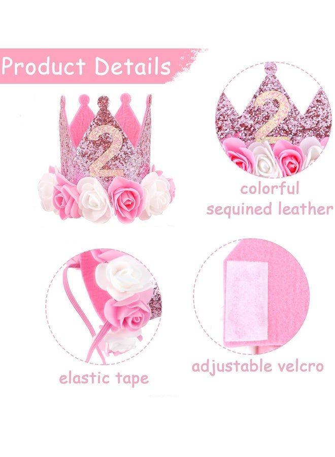 2nd Birthday Hat Girl Decorations Rose Gold Pink Crown Party Hat for Two Year Old Princess Birthday Parties Baby Showers Photo Shoots Pet Dog Cat Hat Costumes beautiful Gifts - Image 2