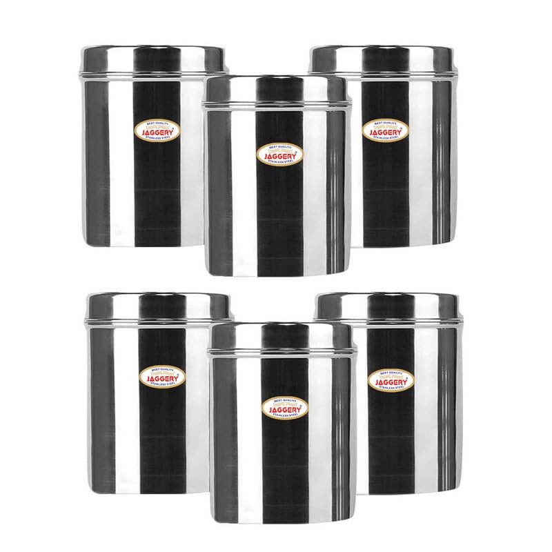 JAGGERY Stainless Steel Tall Container, Ubha Dabba (Set Of 6) (Dia_9 CM, Height_12 CM, Capacity_ 500 ML),Silver - Image 3