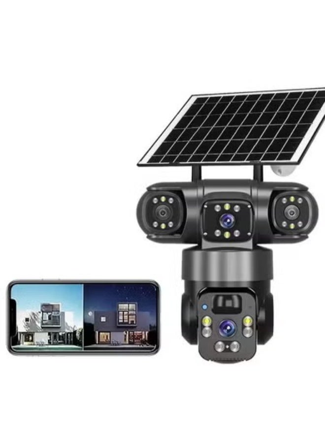 كاميرا أمان شمسية 6MP 3 عدسات، وصول عن بُعد عبر SIM 4G، عرض ثلاثي الشاشة، رؤية ليلية، CCTV خارجي مقاوم للعوامل الجوية في الإمارات - Image 1