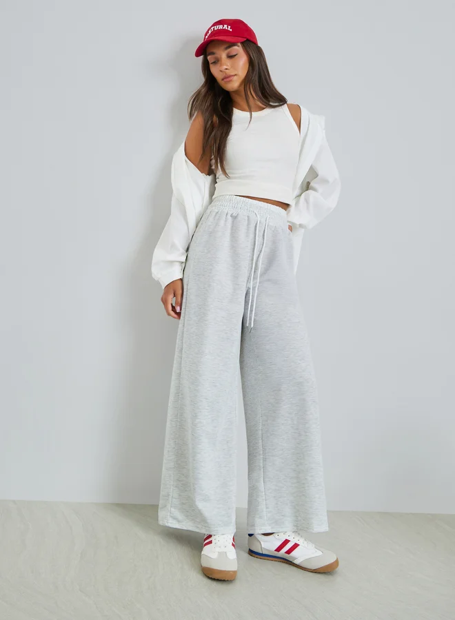 Styli Grey Wide Leg Knit Joggers with Drawcord