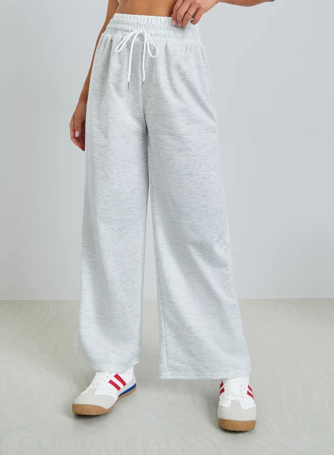 Styli Grey Wide Leg Knit Joggers with Drawcord
