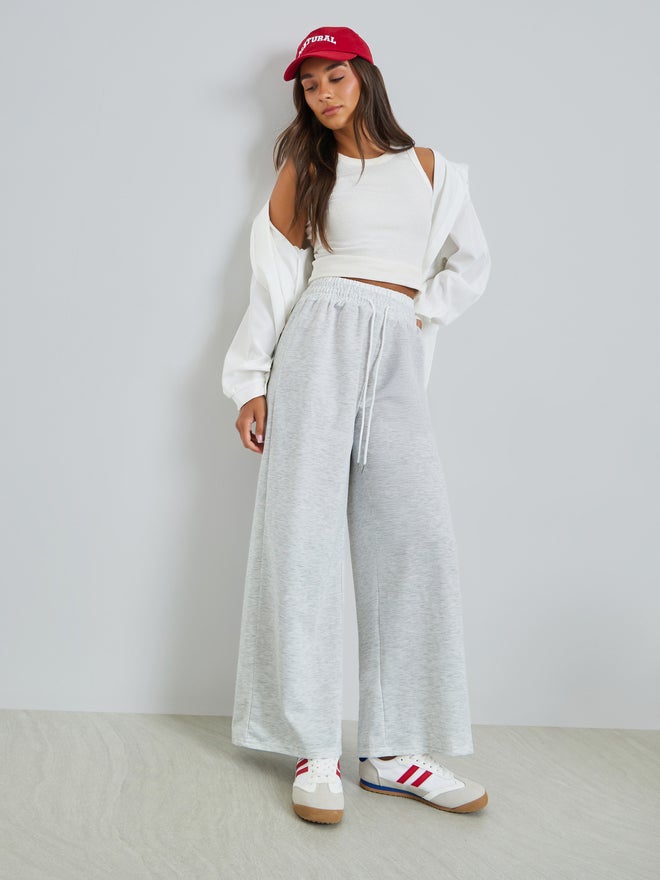 Styli Grey Wide Leg Knit Joggers with Drawcord - Image 1