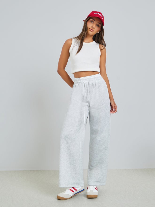Styli Grey Wide Leg Knit Joggers with Drawcord - Image 5