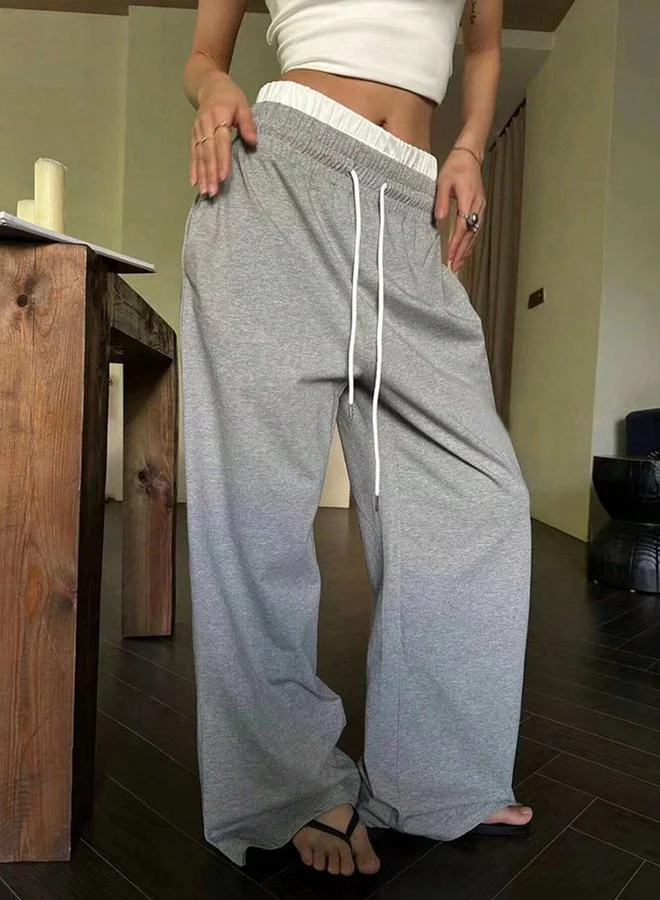 Styli Grey Wide Leg Knit Joggers with Drawcord
