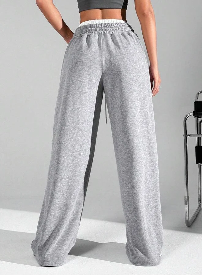 Styli Grey Wide Leg Knit Joggers with Drawcord