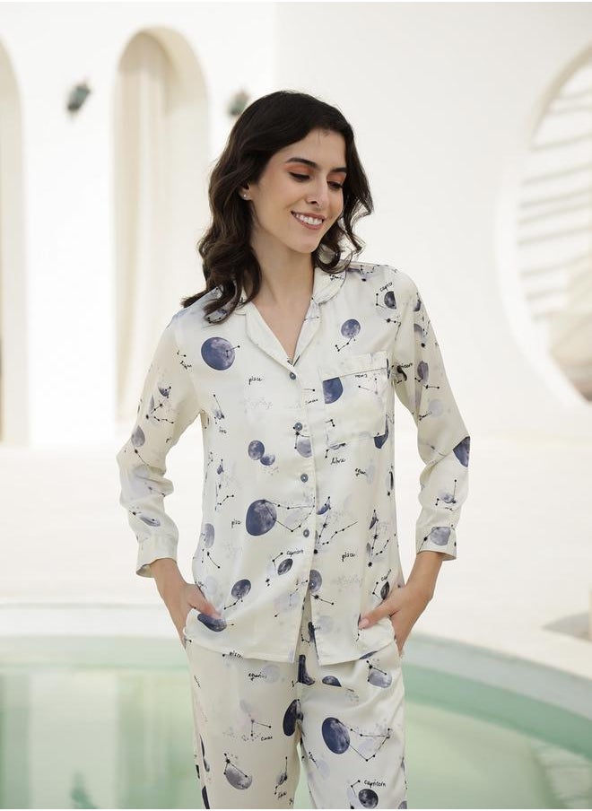sanskrutihomes All-Over Print Satin Shirt and Pyjama Set by Styli  - Image 5