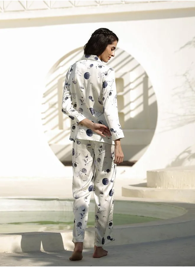 sanskrutihomes All-Over Print Satin Shirt and Pyjama Set by Styli
