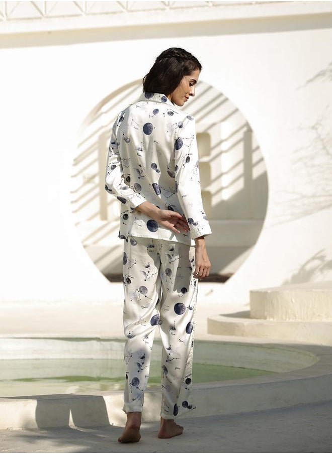 sanskrutihomes All-Over Print Satin Shirt and Pyjama Set by Styli  - Image 2