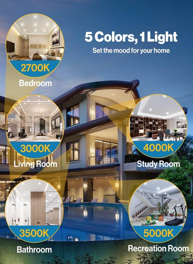 Sunco Lighting Sunco 5/6 Inch LED Can Lights Retrofit Recessed Lighting, Gimbal Downlight Adjustable, 800 LM, 12W=60W, Selectable CCT 2700K/3000K/3500K/4000K/5000K, Dimmable, Damp Rated UL 4 Pack. - Image 4