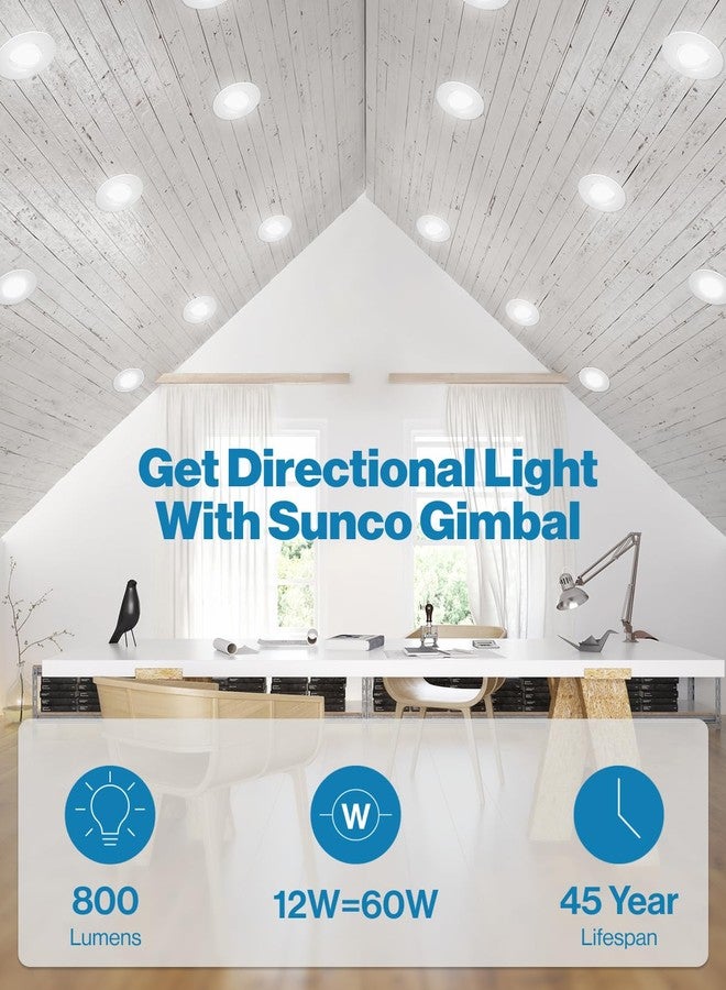 Sunco Lighting Sunco 5/6 Inch LED Can Lights Retrofit Recessed Lighting, Gimbal Downlight Adjustable, 800 LM, 12W=60W, Selectable CCT 2700K/3000K/3500K/4000K/5000K, Dimmable, Damp Rated UL 4 Pack. - Image 2