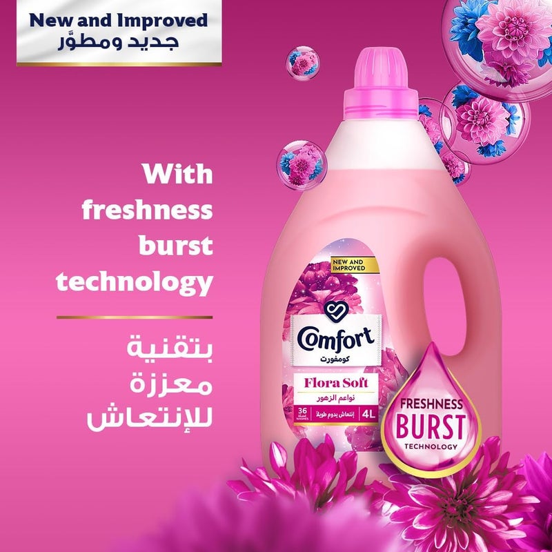 Fabric Softener, Flora Soft, 3L, with Freshness Burst Technology For Long Lasting Fragrance & Soft Clothes - Image 1