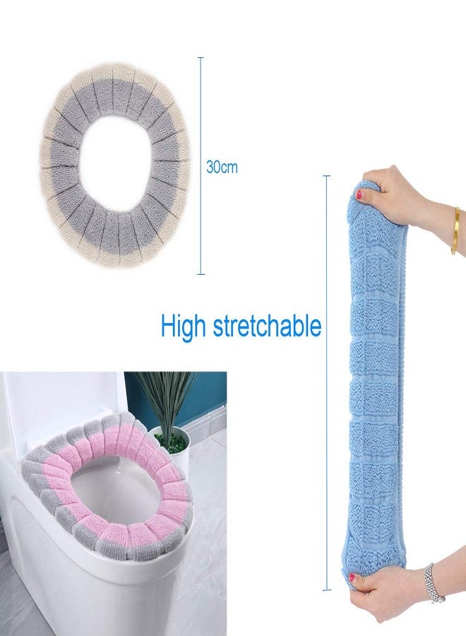 Renashed 4 Pcs Soft Toilet Seat Cover Pad O Type Warmer Stretchable Thicker Washable Cloth Double Color - Image 2