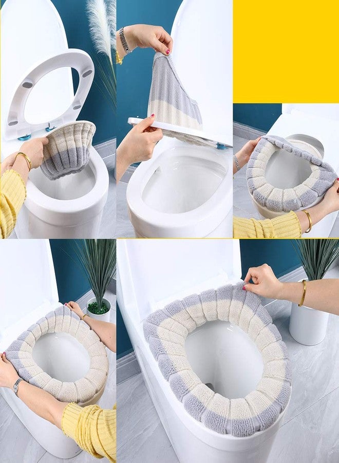 Renashed 4 Pcs Soft Toilet Seat Cover Pad O Type Warmer Stretchable Thicker Washable Cloth Double Color - Image 3