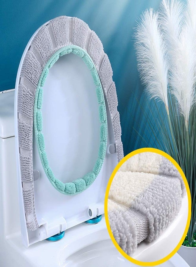Renashed 4 Pcs Soft Toilet Seat Cover Pad O Type Warmer Stretchable Thicker Washable Cloth Double Color - Image 4