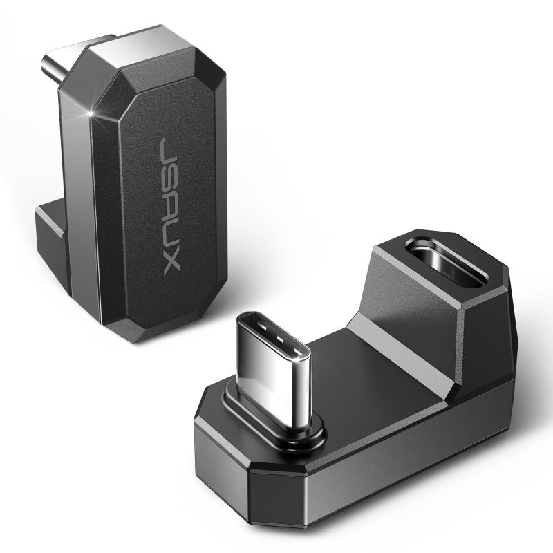JSAUX 180Â° USB C Male to USB C Female Adapter 2 Pack, 180 Degree Type C Adapter (USB 4.0 / PD 100W) Compatible with Steam Deck, Laptop, Tablet, iPhone 15/16, Switch 2 (not for Video) and More - Grey - Image 1