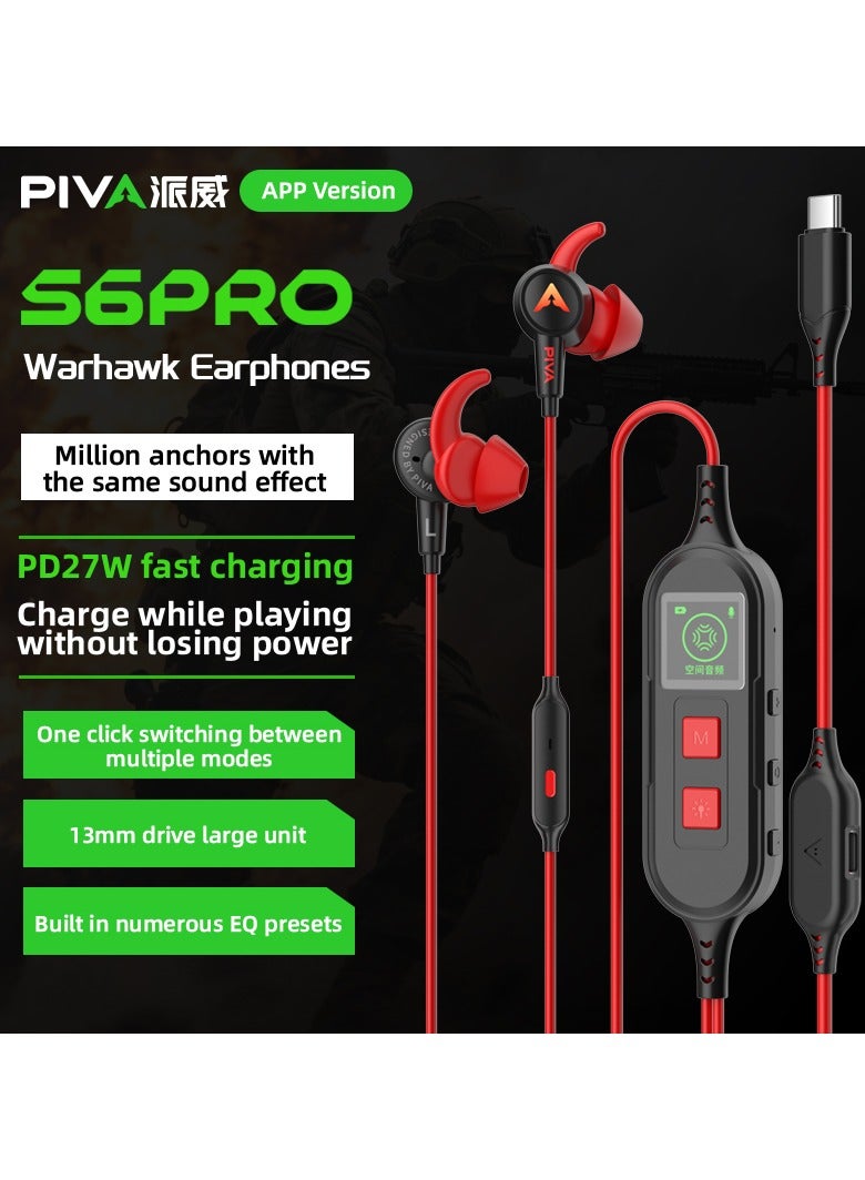 PIVA S6PRO-AR Gaming Headset Type-C RGB Lighting Wired 2-in-1 with PD27W Charging Port with the ability to charge your phone while playing without losing power or having to disconnect the headset. Equipped with a built-in sound card, 3D surround sound to accurately simulate reality while playing. Red color. - Image 2