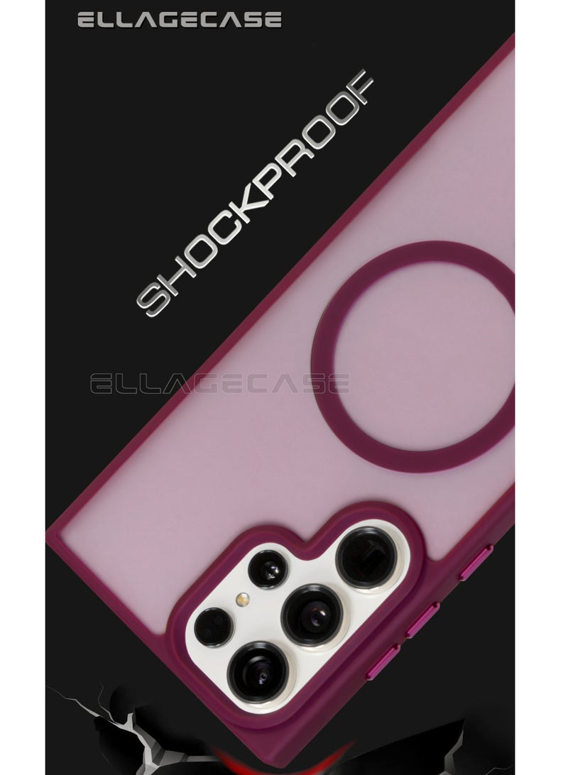 ELLAGECASE حافظة أنيقة باللون العنابي لهاتف سامسونج جالاكسي S23 ألترا، حماية قوية للكاميرا، مضادة للصدمات، حماية معززة، متوافقة مع شحن MagSafe والشحن اللاسلكي - Image 2