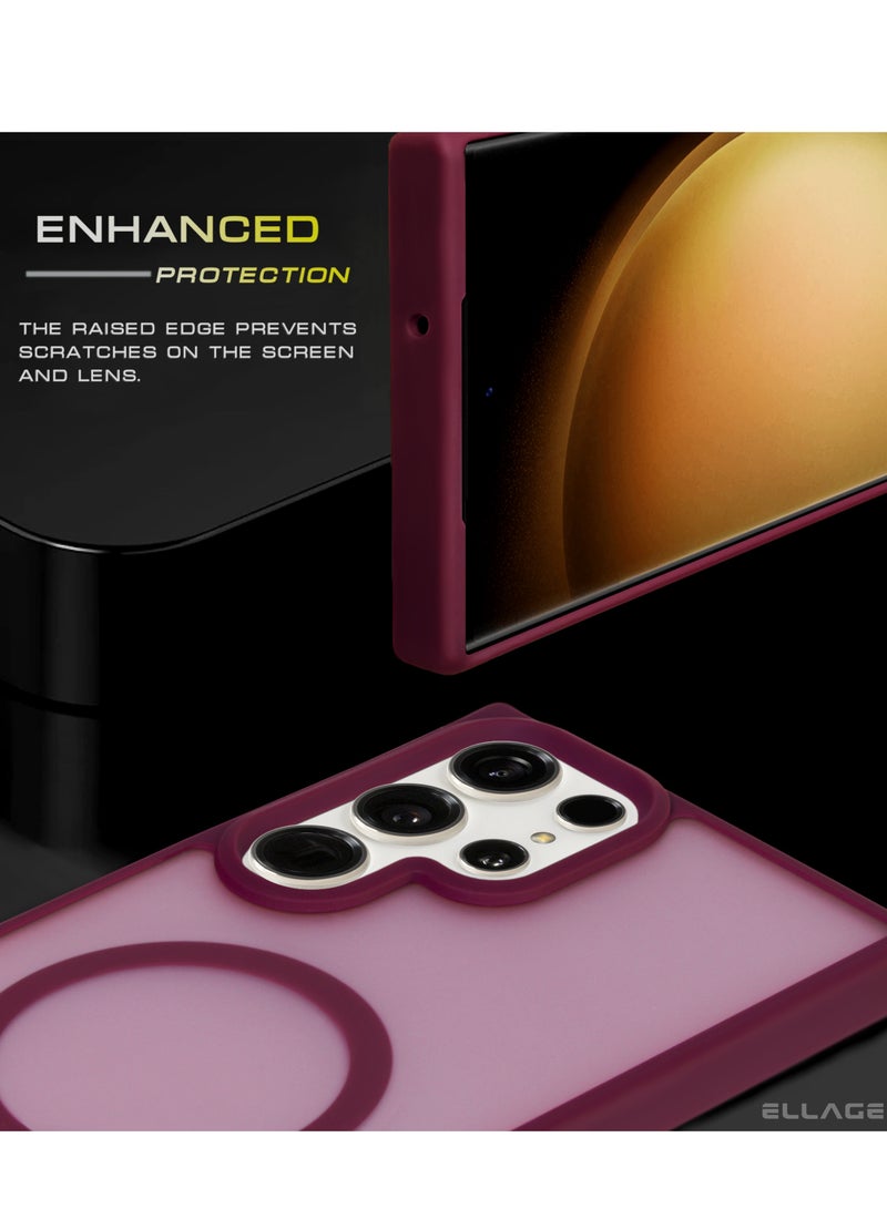 ELLAGECASE حافظة أنيقة باللون العنابي لهاتف سامسونج جالاكسي S23 ألترا، حماية قوية للكاميرا، مضادة للصدمات، حماية معززة، متوافقة مع شحن MagSafe والشحن اللاسلكي - Image 3