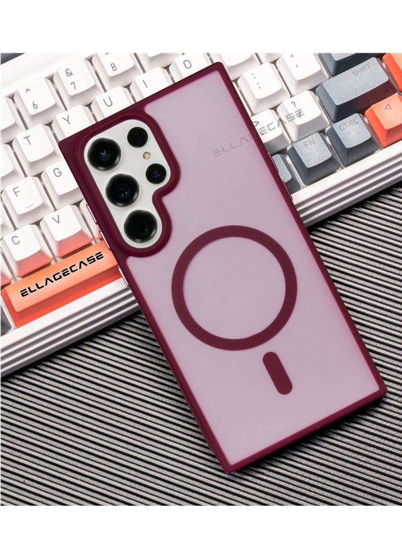 ELLAGECASE حافظة أنيقة باللون العنابي لهاتف سامسونج جالاكسي S23 ألترا، حماية قوية للكاميرا، مضادة للصدمات، حماية معززة، متوافقة مع شحن MagSafe والشحن اللاسلكي - Image 5