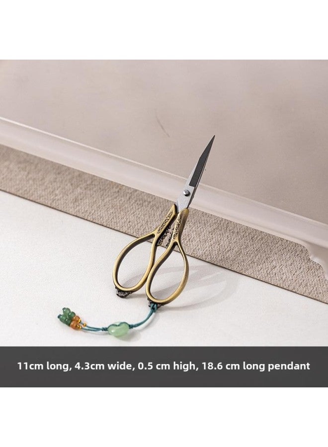 Two One Stainless Steel Tea Scissors Retro Rock Tea Tieguanyin Tea Bag Small Scissors Chinese Tea Art Tea Ceremony Accessories-Color:Dark Gold + Pendant  - Image 1