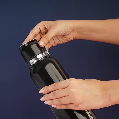 Nayasa Pristine 700ml Water Bottle | BPA-Free Plastic with Insulated Stainless Steel Inner | Leak-Proof Twist Cap | for Office, School, Gym, Travel, and Outdoor Use | Black - Image 4