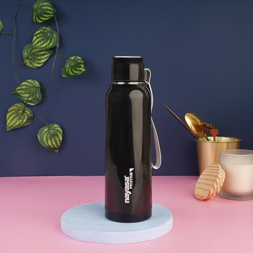 Nayasa Pristine 700ml Water Bottle | BPA-Free Plastic with Insulated Stainless Steel Inner | Leak-Proof Twist Cap | for Office, School, Gym, Travel, and Outdoor Use | Black - Image 1