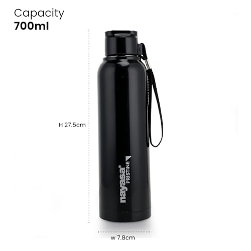 Nayasa Pristine 700ml Water Bottle | BPA-Free Plastic with Insulated Stainless Steel Inner | Leak-Proof Twist Cap | for Office, School, Gym, Travel, and Outdoor Use | Black - Image 3