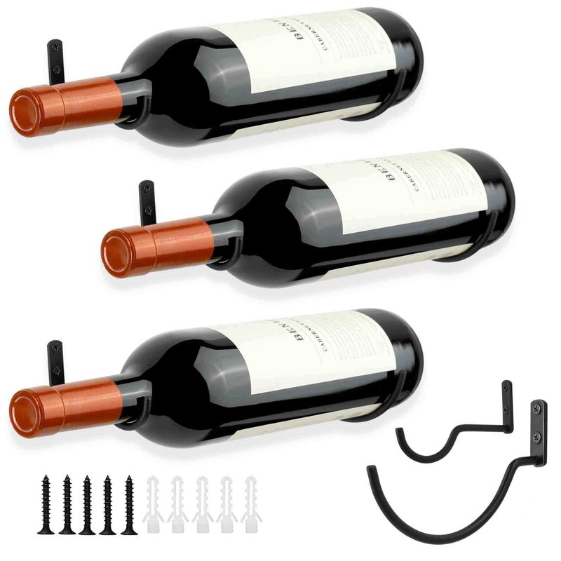 AQAREA WallMounted Wine Hook Hanging Wine Bottle Wall Holder Set of 3 Metal Wall Red Wine Rack Hooks