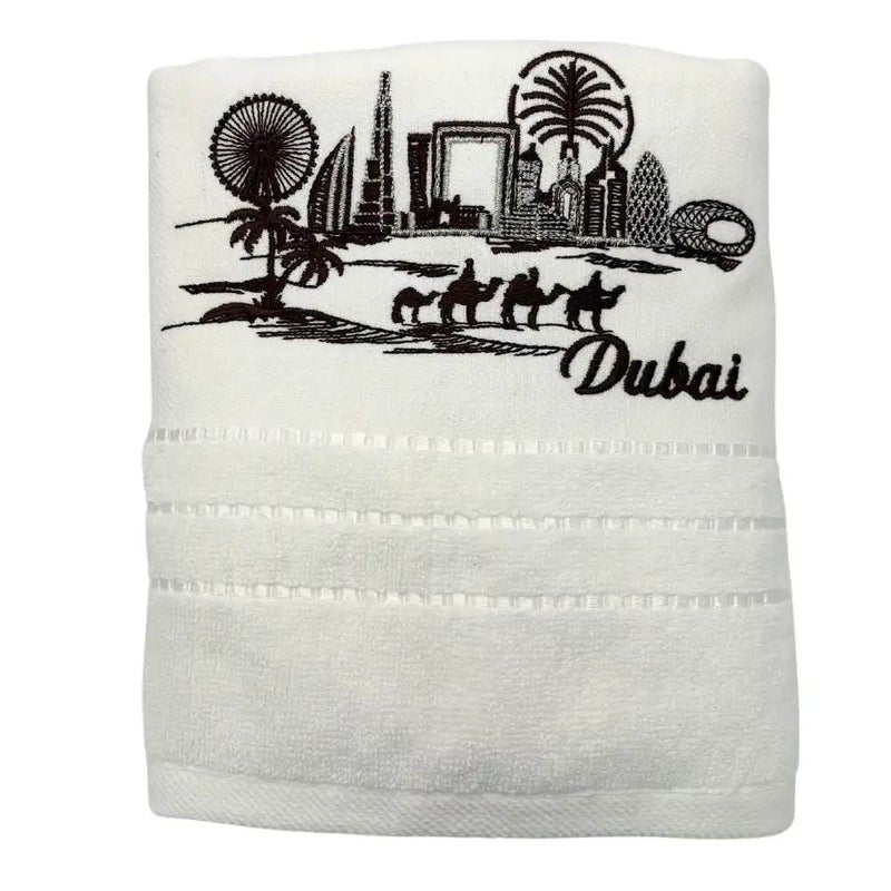 Kovar Soft And Quick Drying Face And Hand Towel With Dubai Souvenir Prints- White
