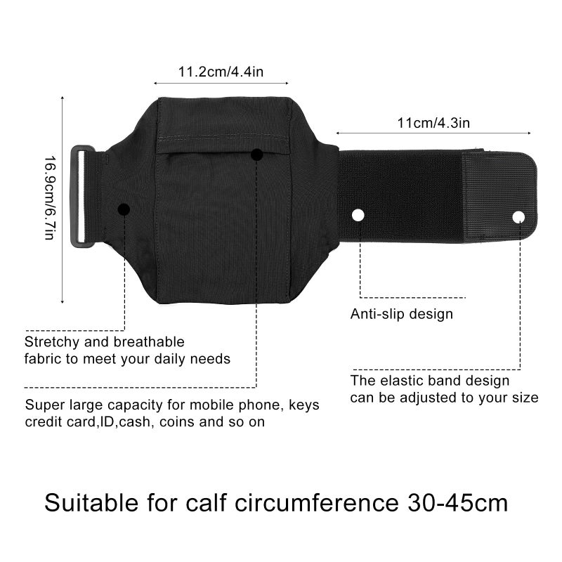 XLIUAX Leg Phone Holder, Cell Phone Leg Straps Ankle Wallet Thigh Holder Wallet Calf Straps Adjustable Arm Pouch Non Slip Sports Armband Storage Bag for Equestrian Jogger Running Workout (Black) - Image 2