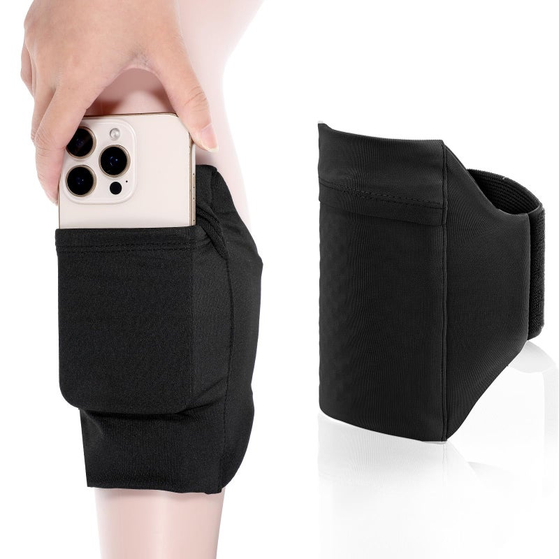 XLIUAX Leg Phone Holder, Cell Phone Leg Straps Ankle Wallet Thigh Holder Wallet Calf Straps Adjustable Arm Pouch Non Slip Sports Armband Storage Bag for Equestrian Jogger Running Workout (Black) - Image 1