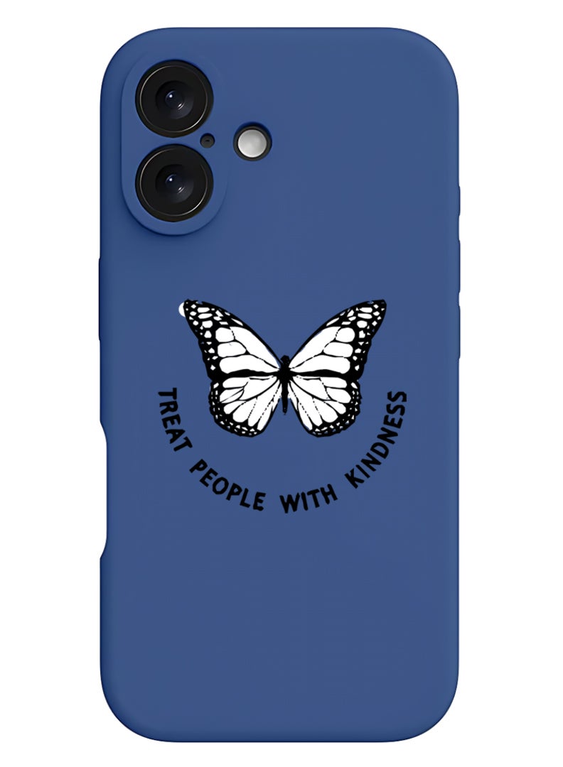 Theodor iPhone 16 Plus Blue Protective Slim Fit Case Liquid Silicone Cover with Full Body Protection Anti-Scratch Shockproof Case For iPhone - Treat people with kindness-01 - Image 1