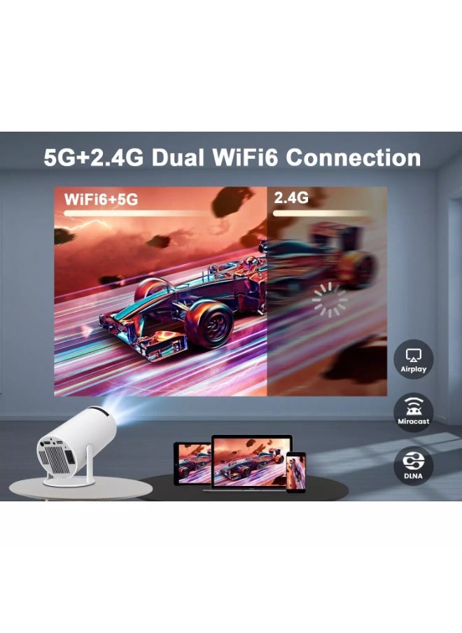 Mini Portable Projector - 4K & 1080P Support, WiFi6 & Bluetooth 5.0, Android 11, Auto Horizontal Correction, 180 Rotatable, Outdoor Movie Compatible with Phone