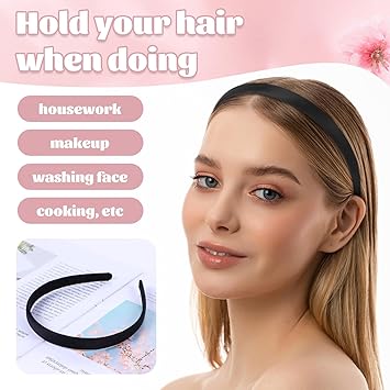 WY LIGHTING LEVEL 2 قطع أربطة رأس للنساء والفتيات رباط رأس أسود ساتان عريض للنساء إكسسوارات شعر مرنة صلبة للأمهات والأخوات وكوسبلاي عطلة هالوين DIY عرض 15 سم - Image 3