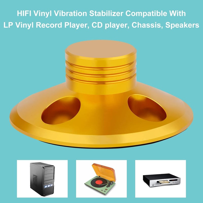 Preffair 107g Record Weight Stabilizer Aluminum Turntable LP Vinyl Disc Stabilizer with Protective Soft Pad Vibration Reducer for HiFi LP Record Player Vinyl Disc Accessories (Gold) - Image 4