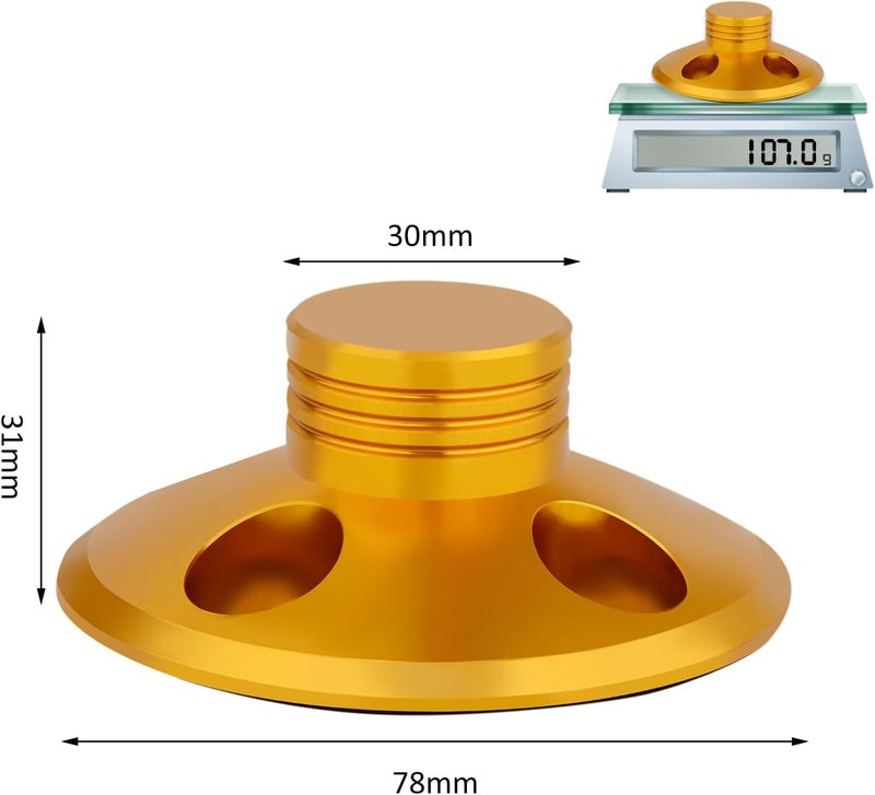 Preffair 107g Record Weight Stabilizer Aluminum Turntable LP Vinyl Disc Stabilizer with Protective Soft Pad Vibration Reducer for HiFi LP Record Player Vinyl Disc Accessories (Gold) - Image 2