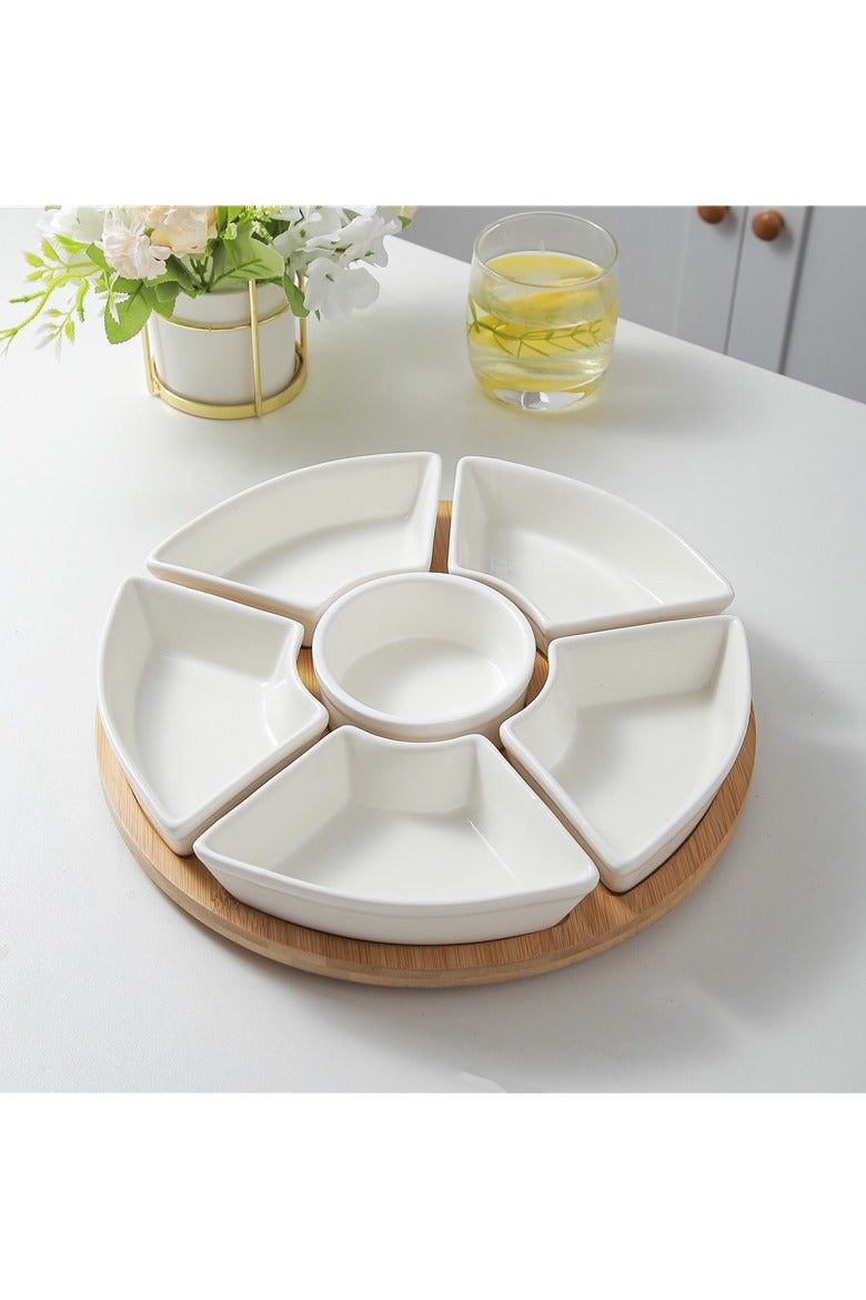 general Ceramic fan platter set of 6 pieces snacks dried fruit plates compartmentalized dinner plates snacks dim sum fruit with bamboo trays - Image 2